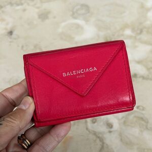 Balenciaga Papier Mini Tri-Fold Wallet Red Leather